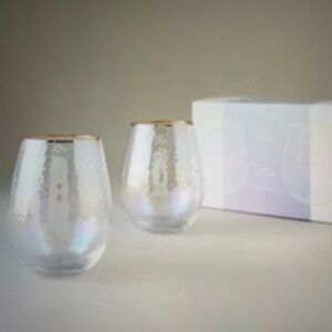 ❤️ ANTHROPOLOGIE ZARA LUSTERED STEMLESS WINE GLASSES SET OF 2 NEW